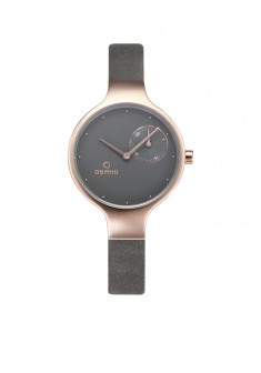 Obaku horloge ROSE GOLD PLATED kast grijze wijzerplaat grijze leren band - 602642 Obaku horloge ROSE GOLD PLATED kast grijze wijzerplaat grijze leren band - 602642